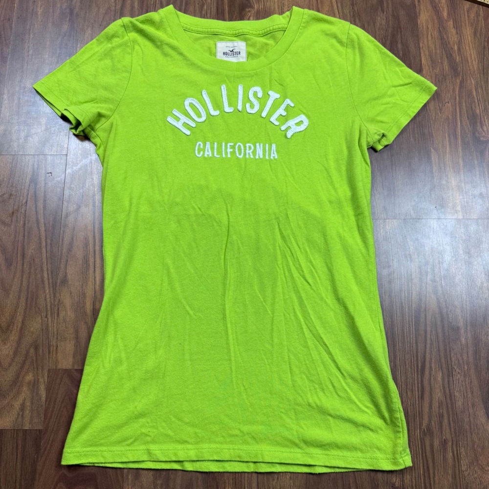 Hollister California Y2K T-Shirt Lime Green Short Sleeve Logo Top Large